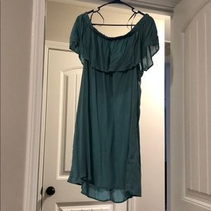 Sea foam off the shoulder dress